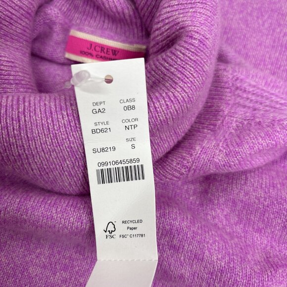 J. Crew 100% Cashmere Marled Fold Over Turtleneck Sweater Size Small Purple NWT - Picture 7 of 12